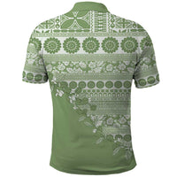Fiji Marau na Kerisimasi Polo Shirt Sage Green Tagimoucia Tapa Masi Tribal - Polynesian Pride