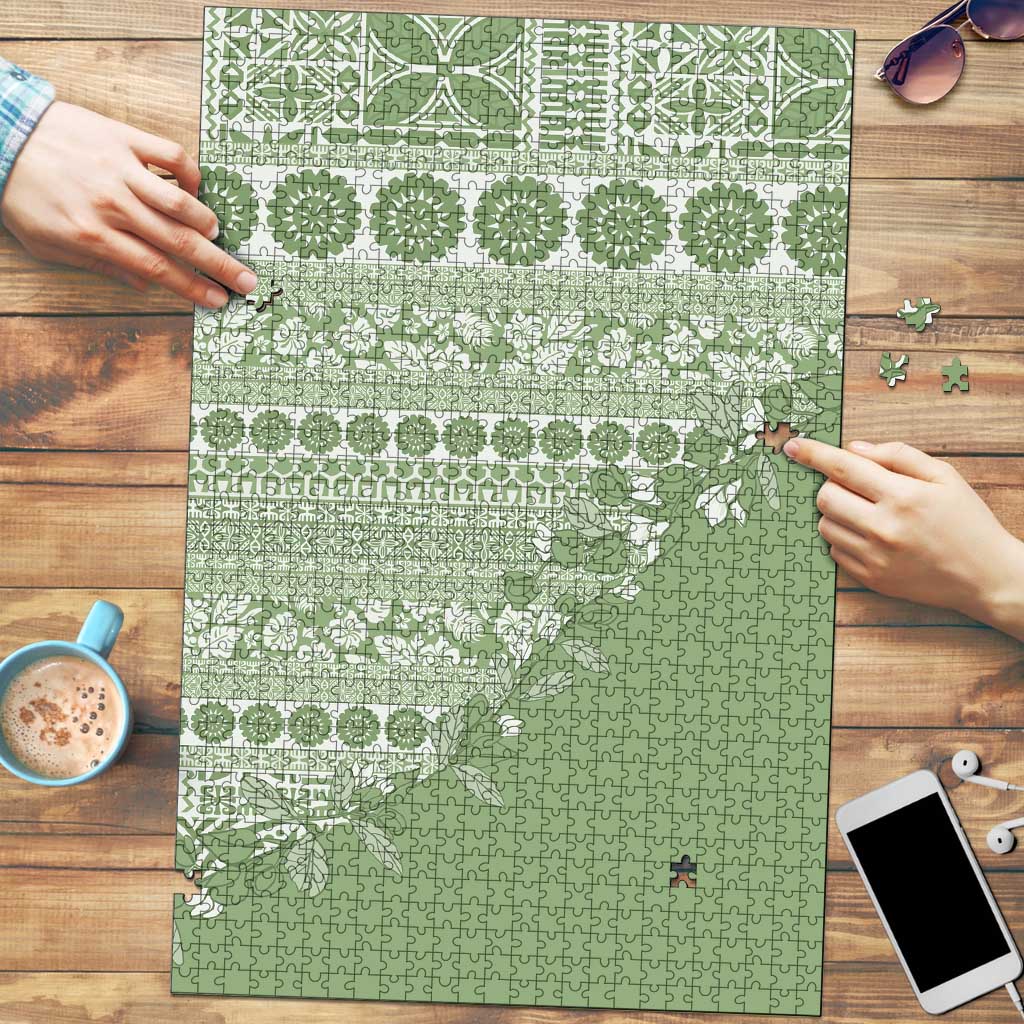 Fiji Marau na Kerisimasi Puzzle Sage Green Tagimoucia Tapa Masi Tribal - Polynesian Pride