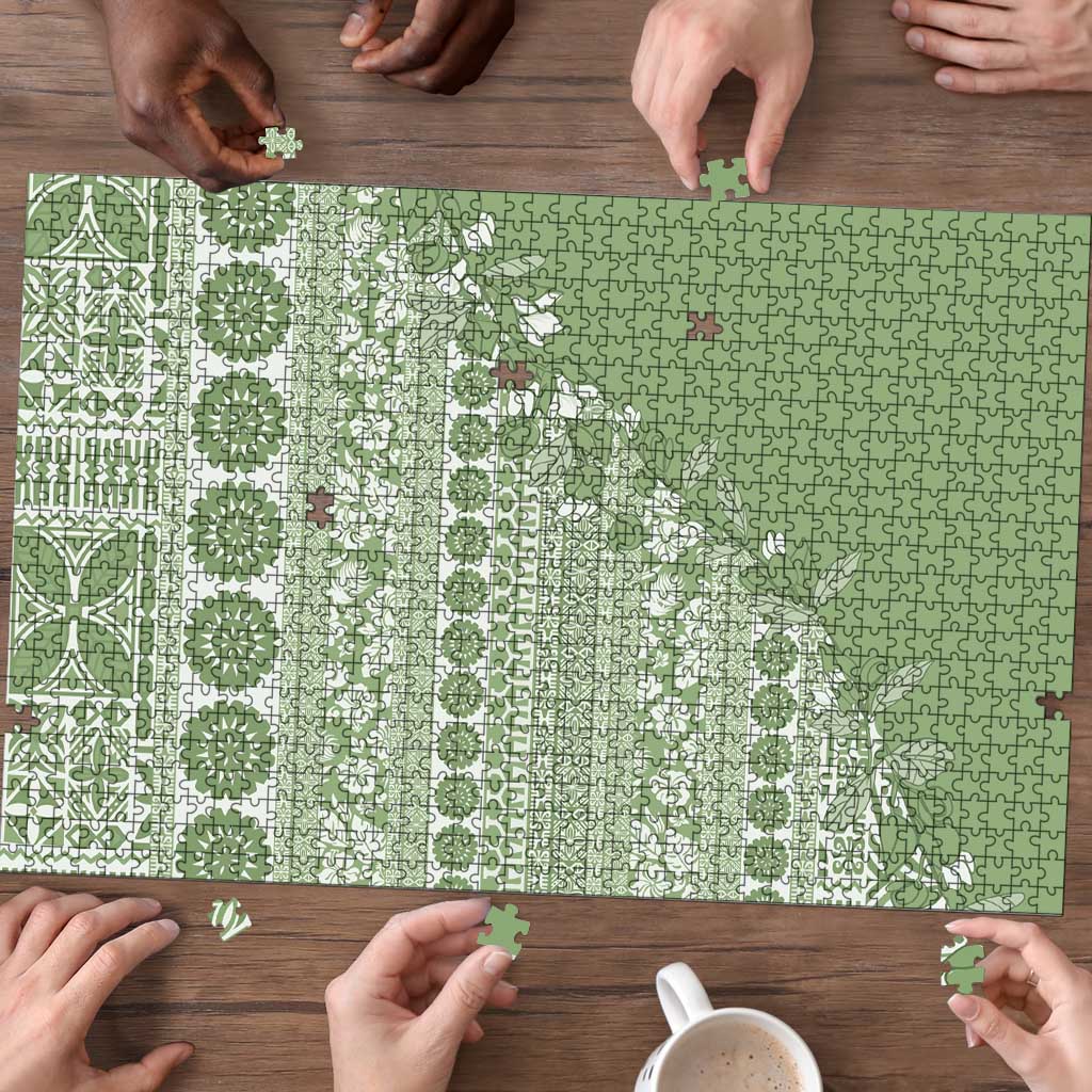 Fiji Marau na Kerisimasi Puzzle Sage Green Tagimoucia Tapa Masi Tribal - Polynesian Pride
