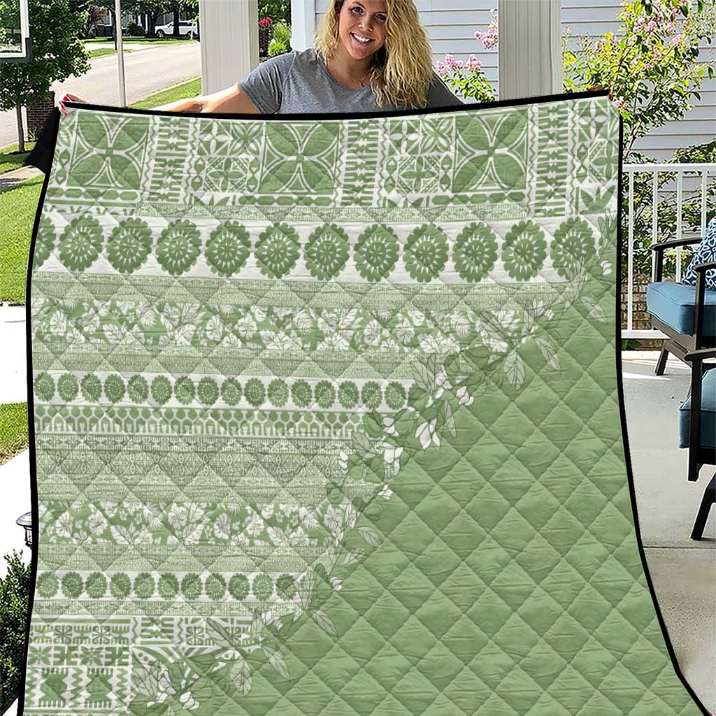 Fiji Marau na Kerisimasi Quilt Sage Green Tagimoucia Tapa Masi Tribal - Polynesian Pride