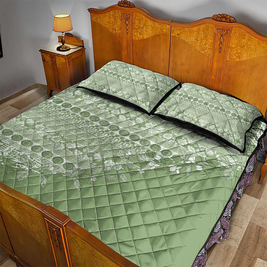 Fiji Marau na Kerisimasi Quilt Bed Set Sage Green Tagimoucia Tapa Masi Tribal - Polynesian Pride