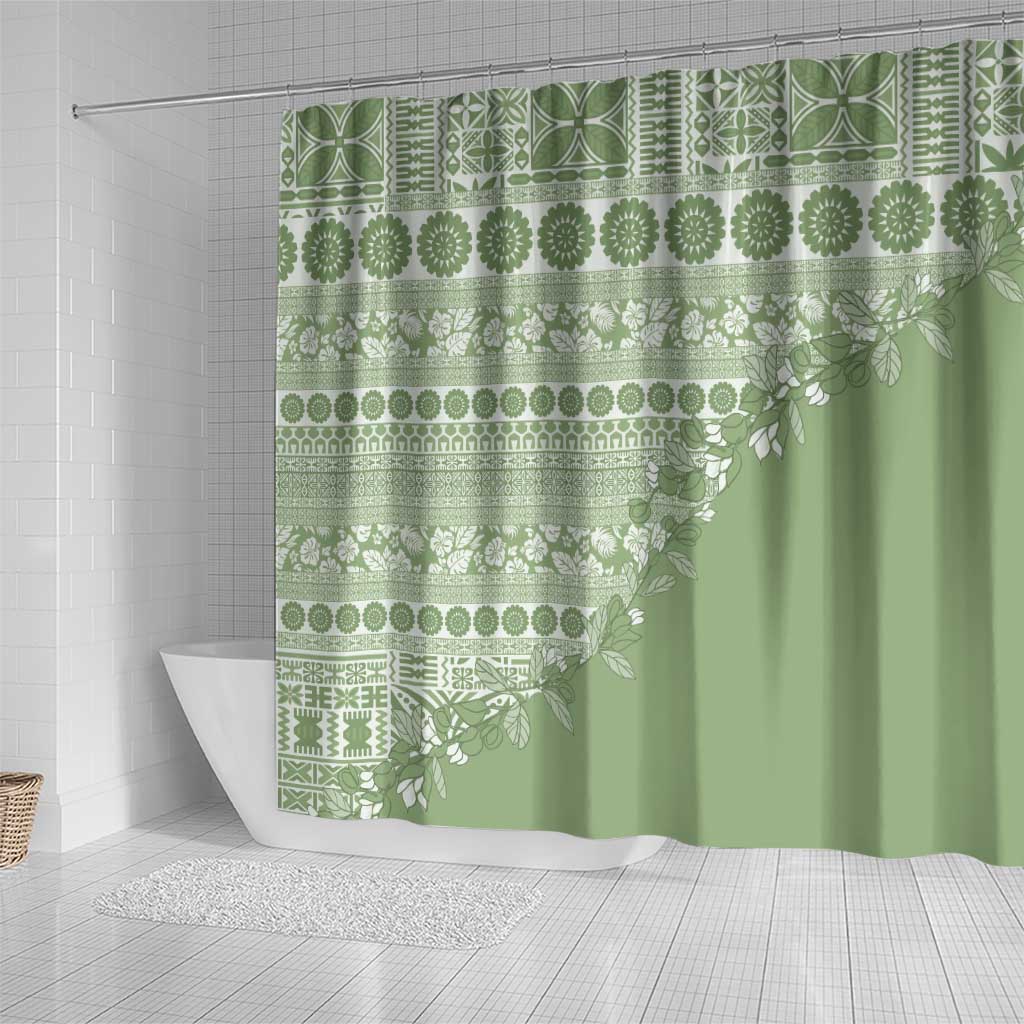 Fiji Marau na Kerisimasi Shower Curtain Sage Green Tagimoucia Tapa Masi Tribal - Polynesian Pride