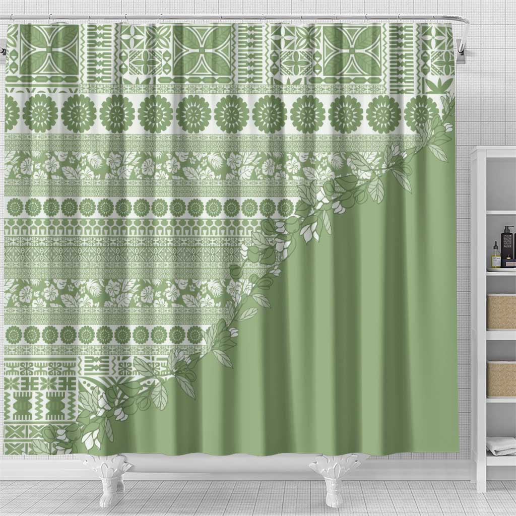 Fiji Marau na Kerisimasi Shower Curtain Sage Green Tagimoucia Tapa Masi Tribal - Polynesian Pride