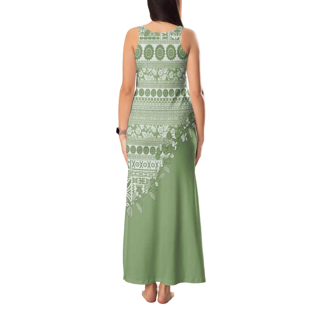 Fiji Marau na Kerisimasi Tank Maxi Dress Sage Green Tagimoucia Tapa Masi Tribal - Polynesian Pride