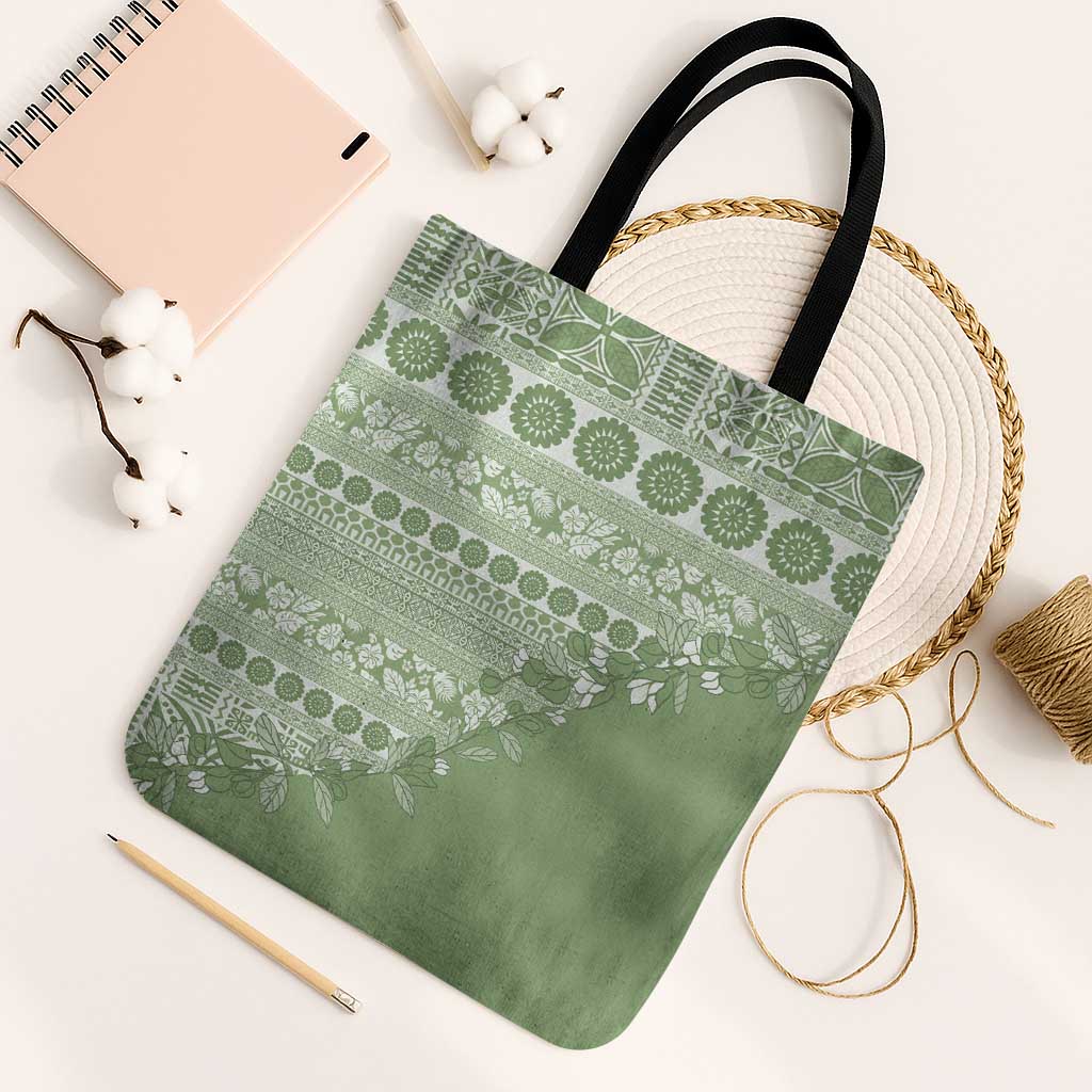 Fiji Marau na Kerisimasi Tote Bag Sage Green Tagimoucia Tapa Masi Tribal LT9 Black Strap One Size Green - Polynesian Pride