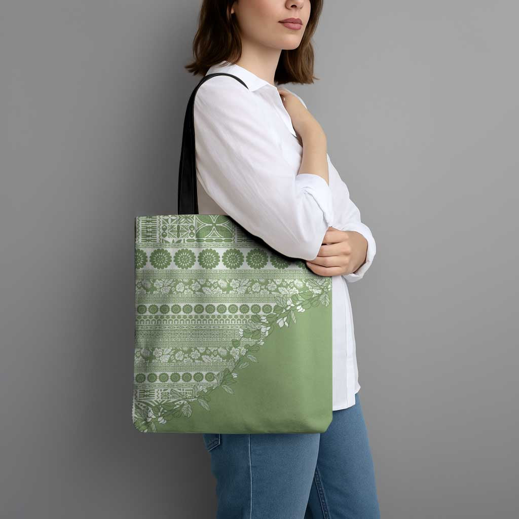 Fiji Marau na Kerisimasi Tote Bag Sage Green Tagimoucia Tapa Masi Tribal LT9 - Polynesian Pride