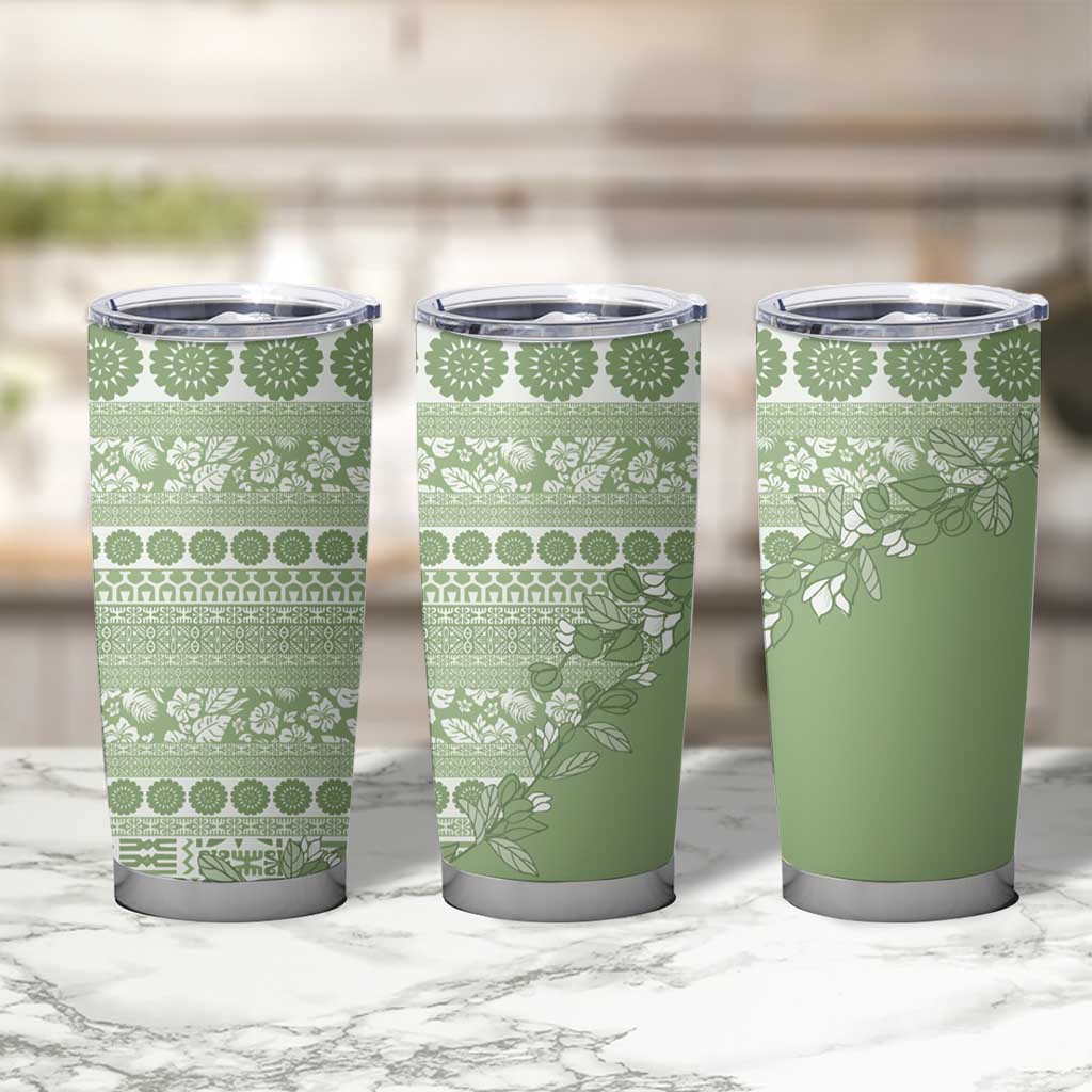 Fiji Marau na Kerisimasi Tumbler Cup Sage Green Tagimoucia Tapa Masi Tribal - Polynesian Pride
