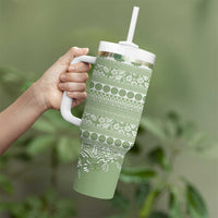 Fiji Marau na Kerisimasi Tumbler With Handle Sage Green Tagimoucia Tapa Masi Tribal - Polynesian Pride