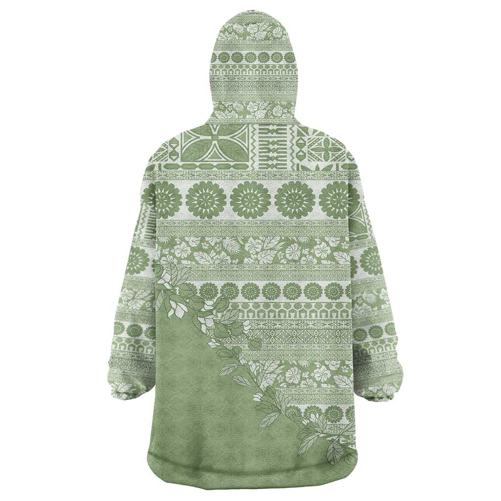 Fiji Marau na Kerisimasi Wearable Blanket Hoodie Sage Green Tagimoucia Tapa Masi Tribal - Polynesian Pride