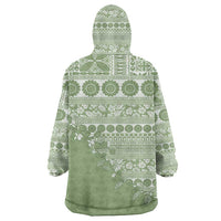 Fiji Marau na Kerisimasi Wearable Blanket Hoodie Sage Green Tagimoucia Tapa Masi Tribal - Polynesian Pride