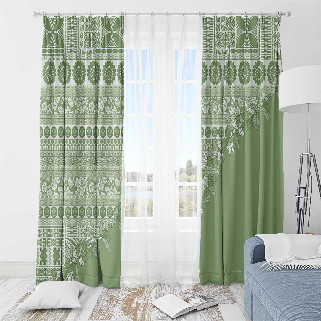 Fiji Marau na Kerisimasi Window Curtain Sage Green Tagimoucia Tapa Masi Tribal - Polynesian Pride