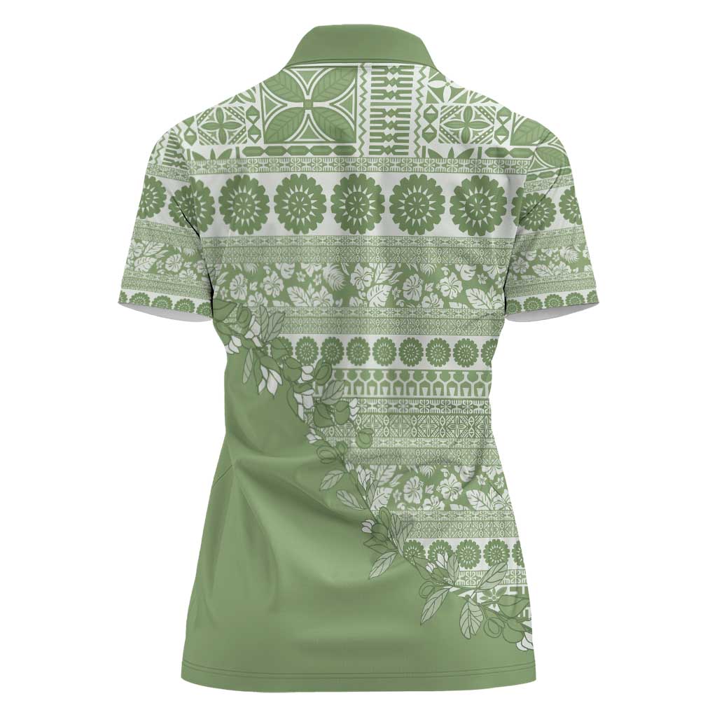 Fiji Marau na Kerisimasi Women Polo Shirt Sage Green Tagimoucia Tapa Masi Tribal - Polynesian Pride