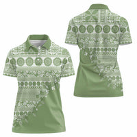 Fiji Marau na Kerisimasi Women Polo Shirt Sage Green Tagimoucia Tapa Masi Tribal - Polynesian Pride