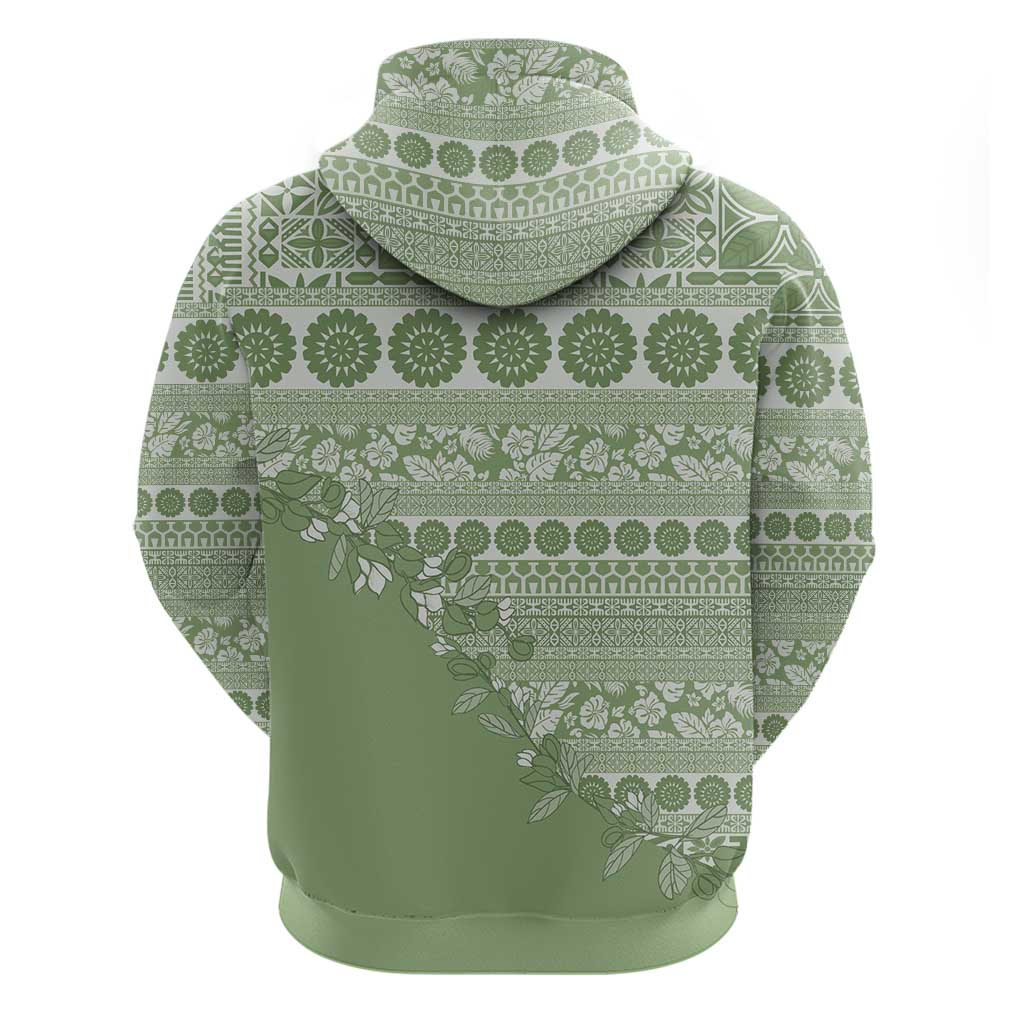 Fiji Marau na Kerisimasi Zip Hoodie Sage Green Tagimoucia Tapa Masi Tribal - Polynesian Pride
