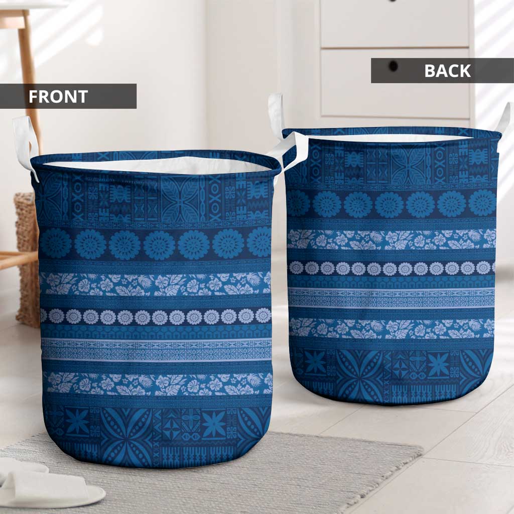 Fiji Marau na Kerisimasi Laundry Basket Blue Tapa Masi Inspired Christmas - Polynesian Pride