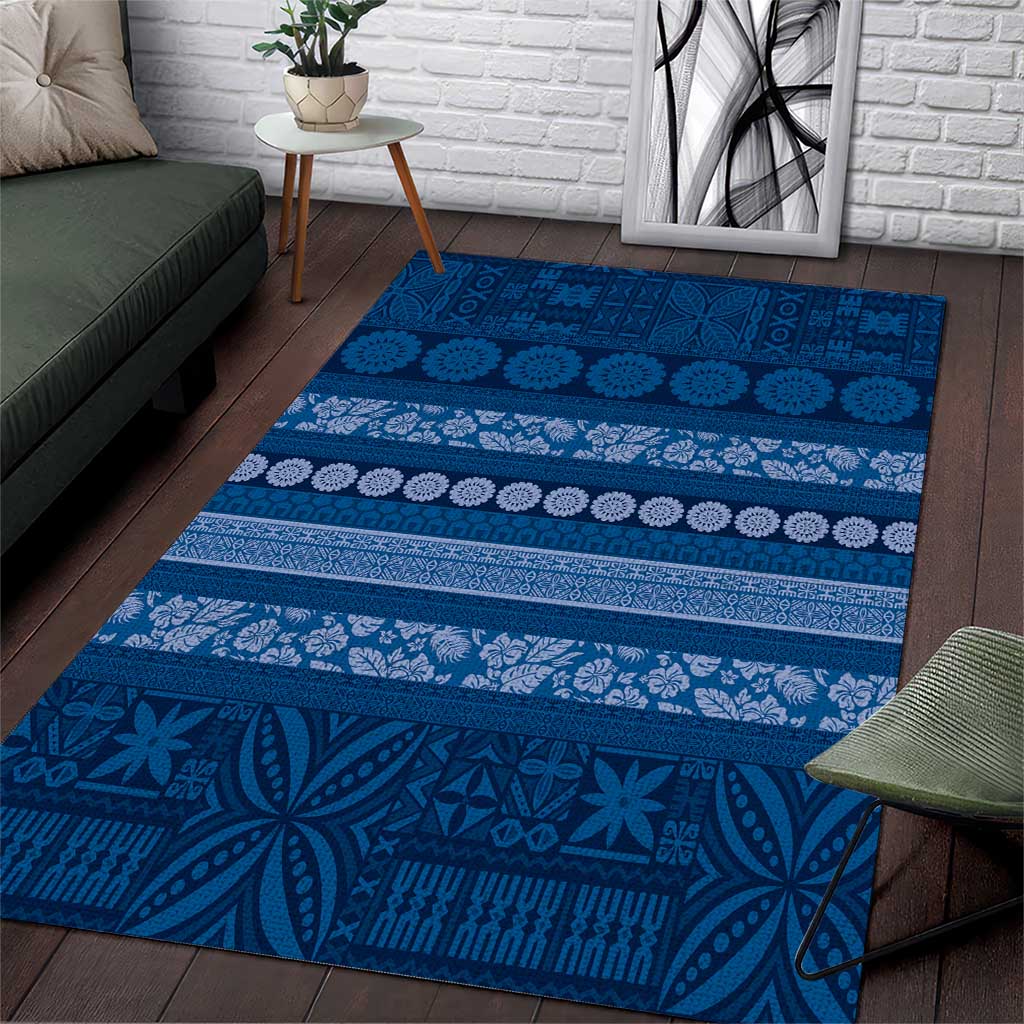 Fiji Marau na Kerisimasi Area Rug Blue Tapa Masi Inspired Christmas - Polynesian Pride