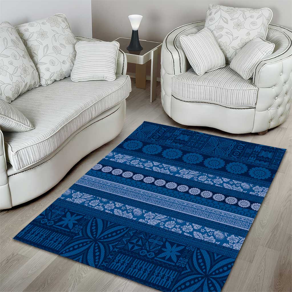 Fiji Marau na Kerisimasi Area Rug Blue Tapa Masi Inspired Christmas - Polynesian Pride