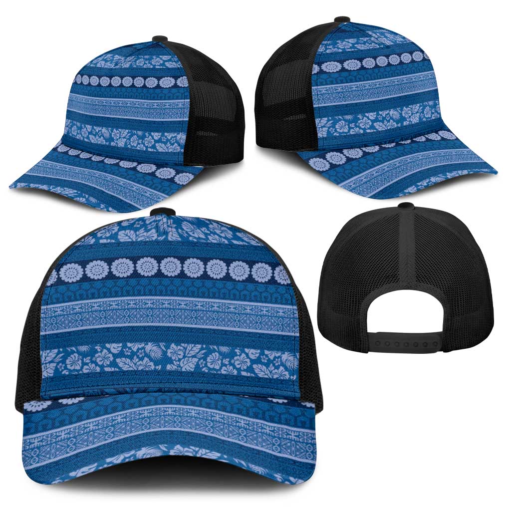 Fiji Marau na Kerisimasi Baseball Net Cap Blue Tapa Masi Inspired Christmas - Polynesian Pride