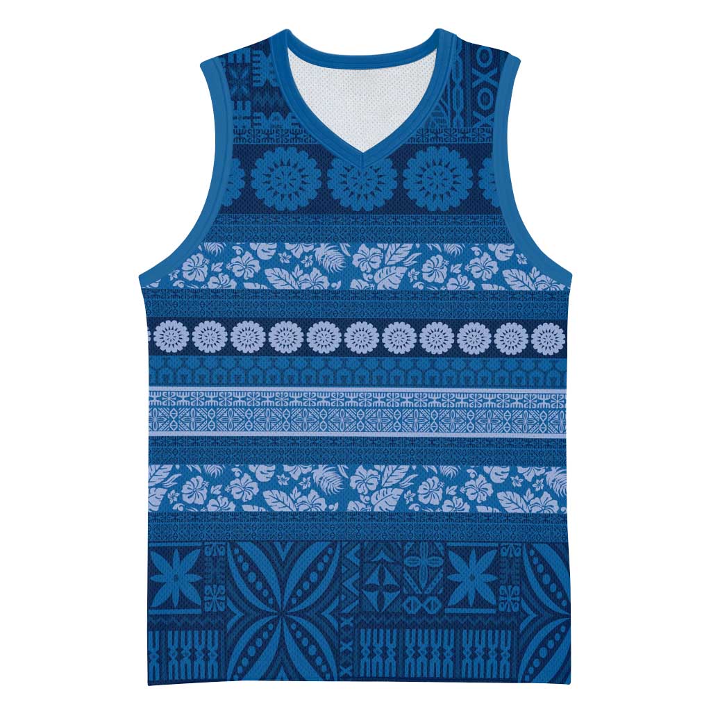 Fiji Marau na Kerisimasi Basketball Jersey Blue Tapa Masi Inspired Christmas - Polynesian Pride