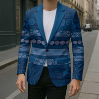 Fiji Marau na Kerisimasi Blazer Blue Tapa Masi Inspired Christmas - Polynesian Pride