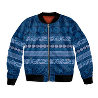 Fiji Marau na Kerisimasi Bomber Jacket Blue Tapa Masi Inspired Christmas - Polynesian Pride