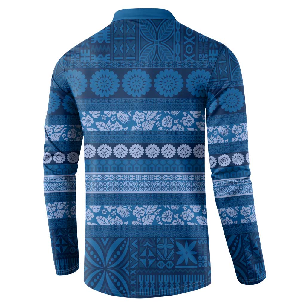 Fiji Marau na Kerisimasi Button Sweatshirt Blue Tapa Masi Inspired Christmas - Polynesian Pride