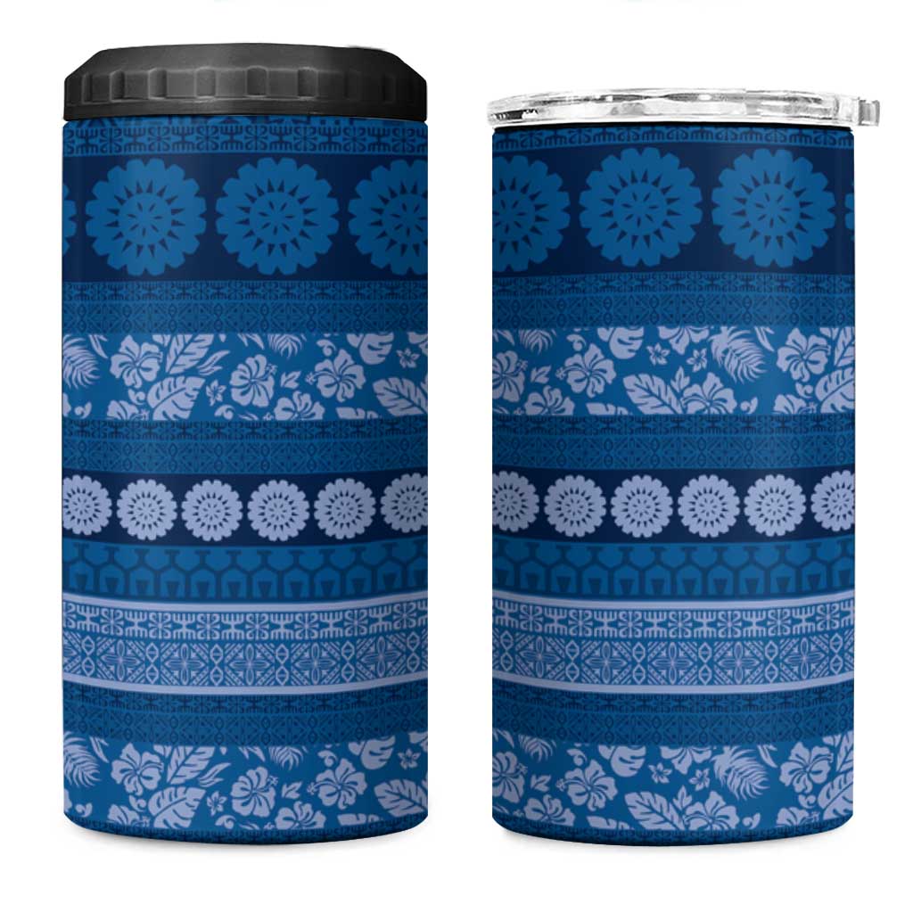 Fiji Marau na Kerisimasi 4 in 1 Can Cooler Tumbler Blue Tapa Masi Inspired Christmas - Polynesian Pride