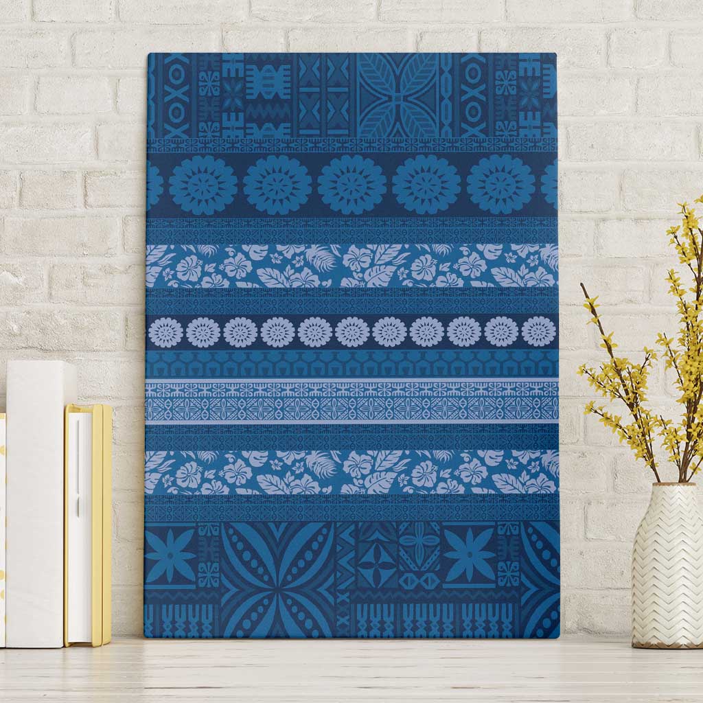 Fiji Marau na Kerisimasi Canvas Wall Art Blue Tapa Masi Inspired Christmas - Polynesian Pride