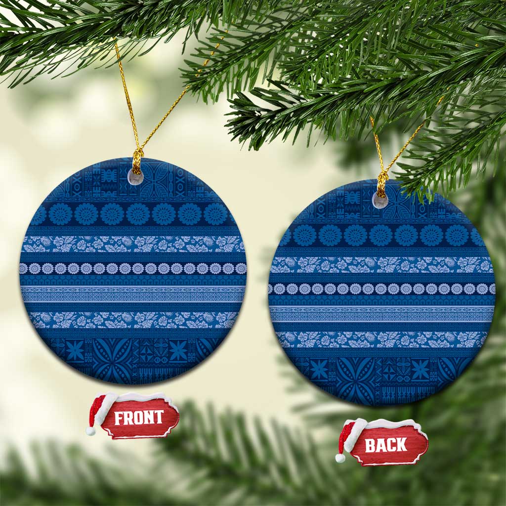 Fiji Marau na Kerisimasi Ceramic Ornament Blue Tapa Masi Inspired Christmas - Polynesian Pride