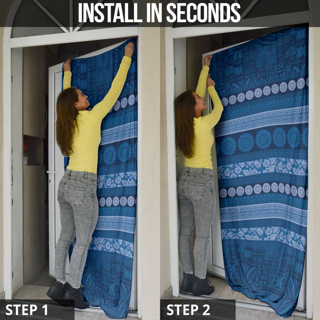 Fiji Marau na Kerisimasi Door Cover Blue Tapa Masi Inspired Christmas - Polynesian Pride