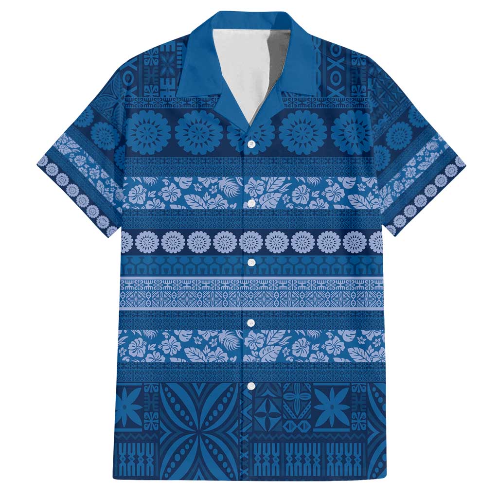 Fiji Marau na Kerisimasi Family Matching Puletasi and Hawaiian Shirt Blue Tapa Masi Inspired Christmas - Polynesian Pride