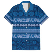 Fiji Marau na Kerisimasi Family Matching Short Sleeve Bodycon Dress and Hawaiian Shirt Blue Tapa Masi Inspired Christmas - Polynesian Pride