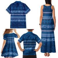 Fiji Marau na Kerisimasi Family Matching Tank Maxi Dress and Hawaiian Shirt Blue Tapa Masi Inspired Christmas - Polynesian Pride