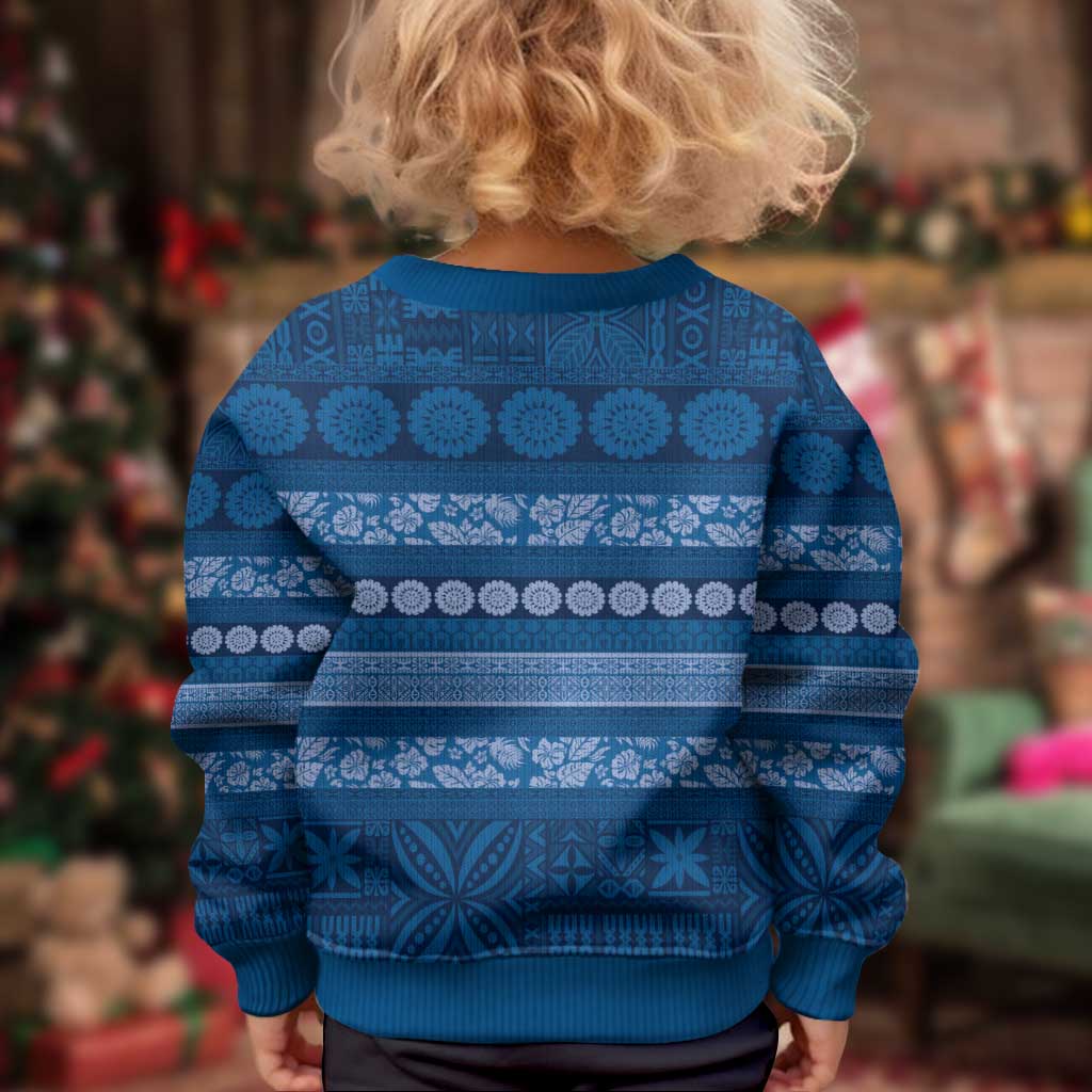 Fiji Marau na Kerisimasi Kid Ugly Christmas Sweater Blue Tapa Masi Inspired Christmas - Polynesian Pride