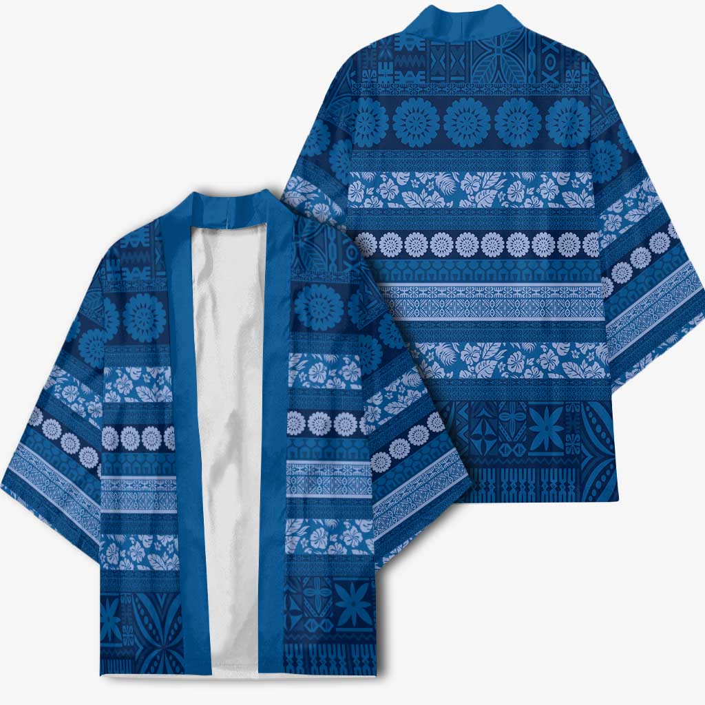 Fiji Marau na Kerisimasi Kimono Blue Tapa Masi Inspired Christmas LT9 - Polynesian Pride