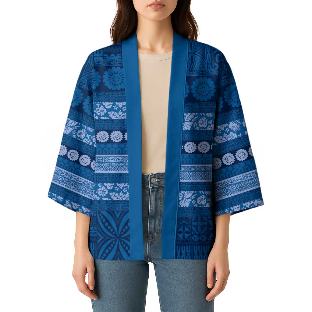 Fiji Marau na Kerisimasi Kimono Blue Tapa Masi Inspired Christmas LT9 - Polynesian Pride