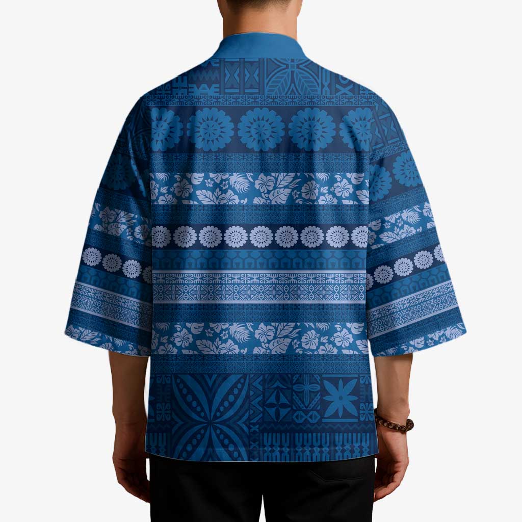 Fiji Marau na Kerisimasi Kimono Blue Tapa Masi Inspired Christmas LT9 - Polynesian Pride