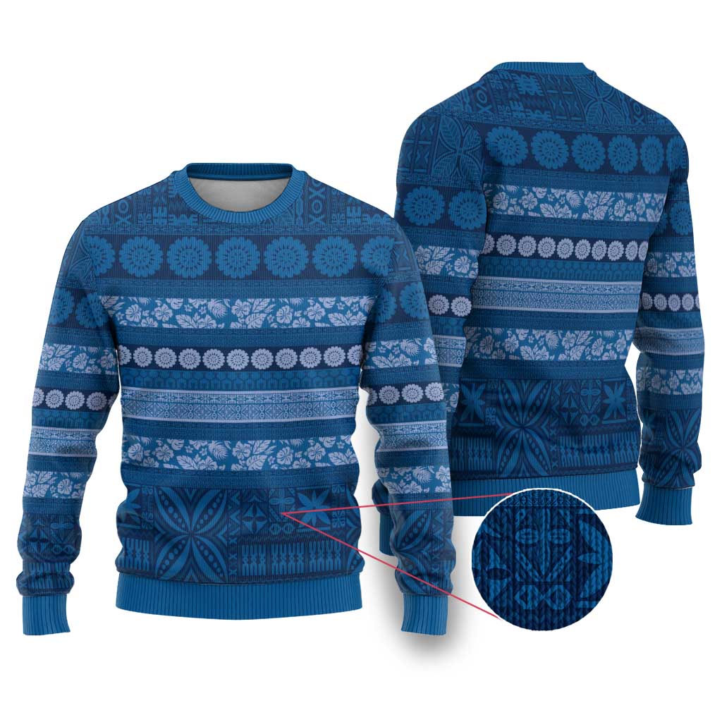 Fiji Marau na Kerisimasi Ugly Christmas Sweater Blue Tapa Masi Inspired Christmas - Polynesian Pride