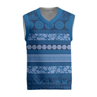 Fiji Marau na Kerisimasi Christmas Knitted V-Neck Vest Blue Tapa Masi Inspired Christmas - Polynesian Pride