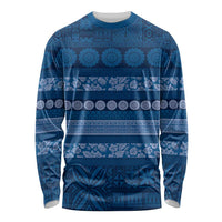 Fiji Marau na Kerisimasi Long Sleeve Shirt Blue Tapa Masi Inspired Christmas - Polynesian Pride