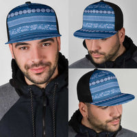 Fiji Marau na Kerisimasi Mesh Trucker Cap Blue Tapa Masi Inspired Christmas - Polynesian Pride