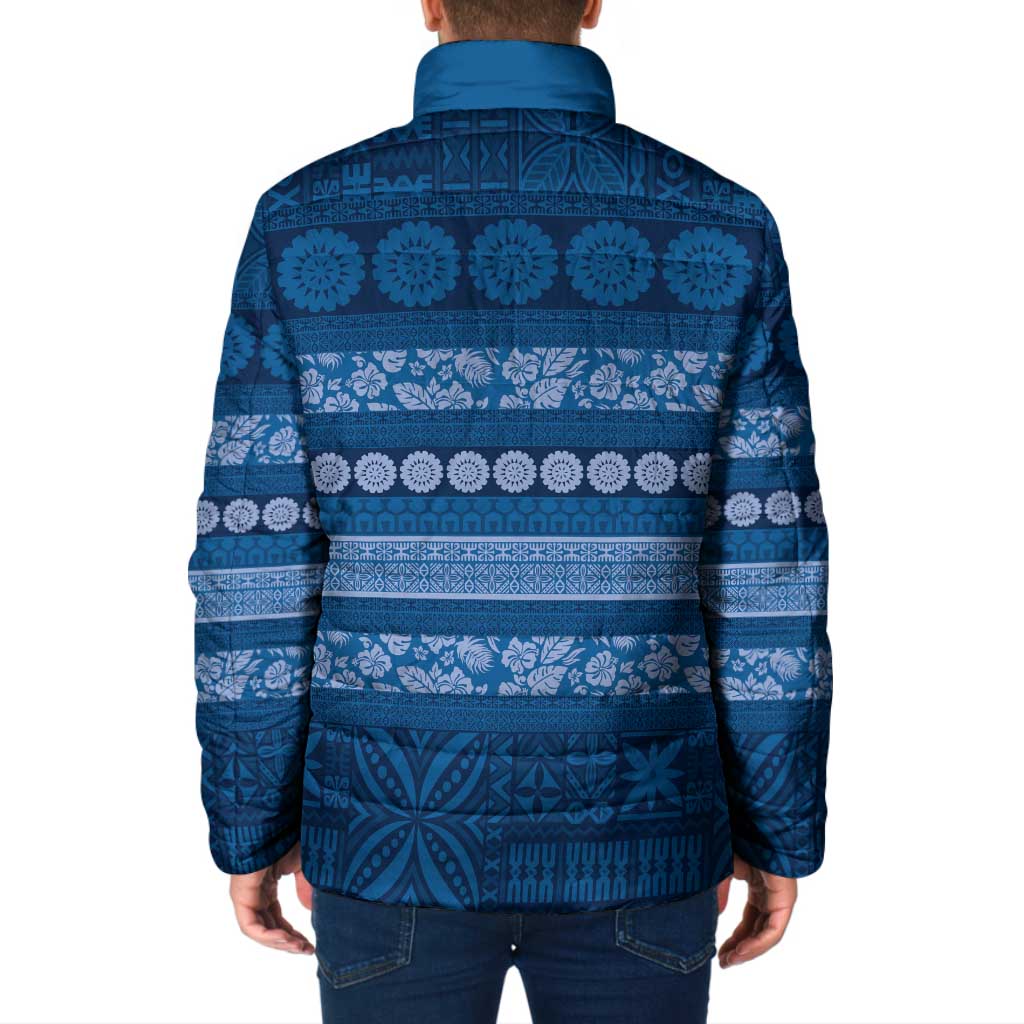 Fiji Marau na Kerisimasi Padded Jacket Blue Tapa Masi Inspired Christmas - Polynesian Pride