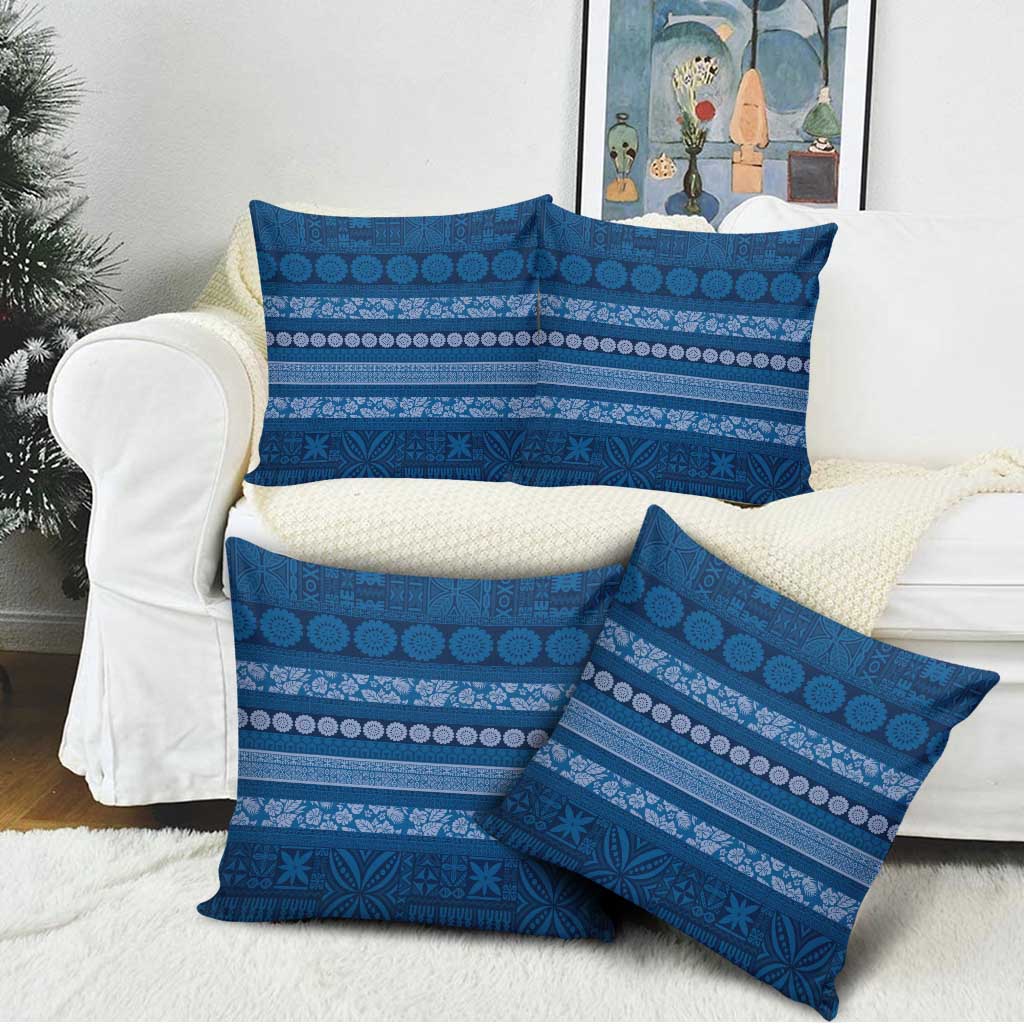 Fiji Marau na Kerisimasi Pillow Cover Blue Tapa Masi Inspired Christmas - Polynesian Pride