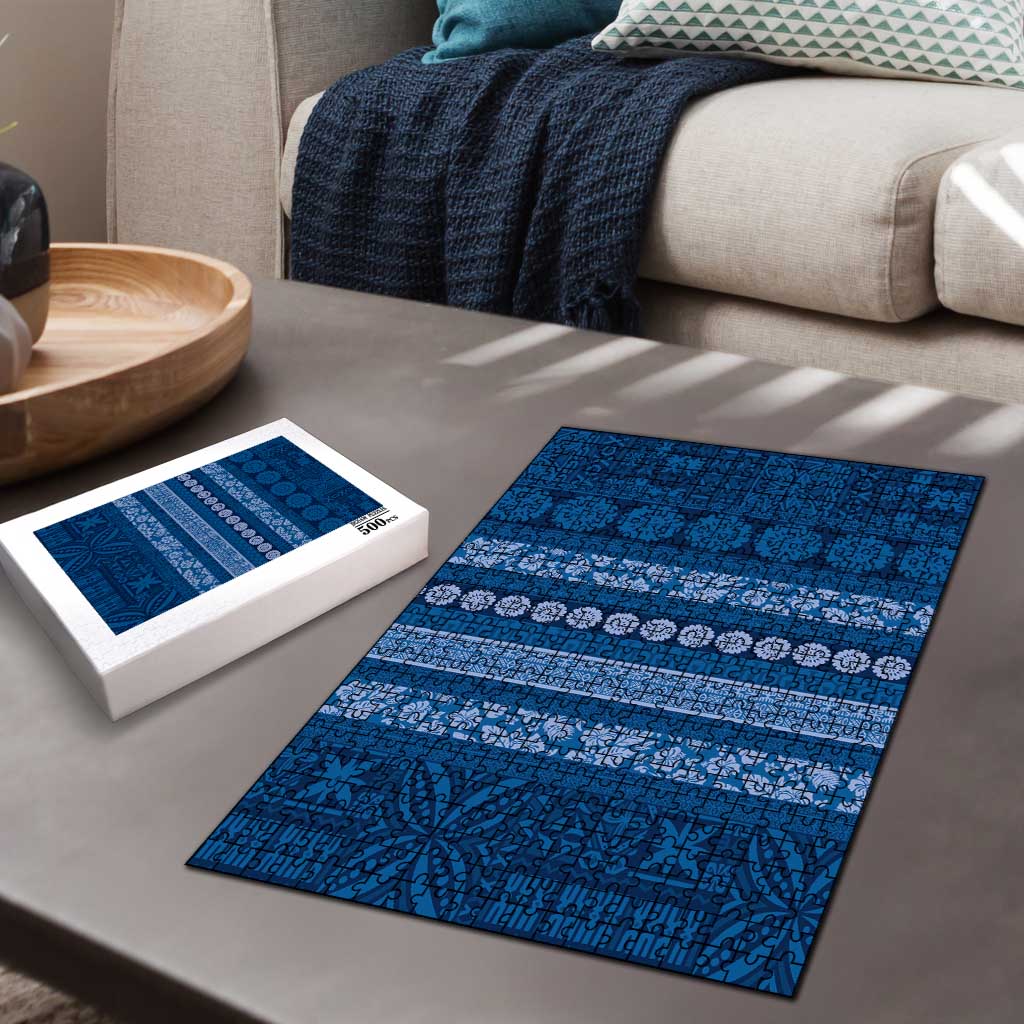Fiji Marau na Kerisimasi Puzzle Blue Tapa Masi Inspired Christmas - Polynesian Pride