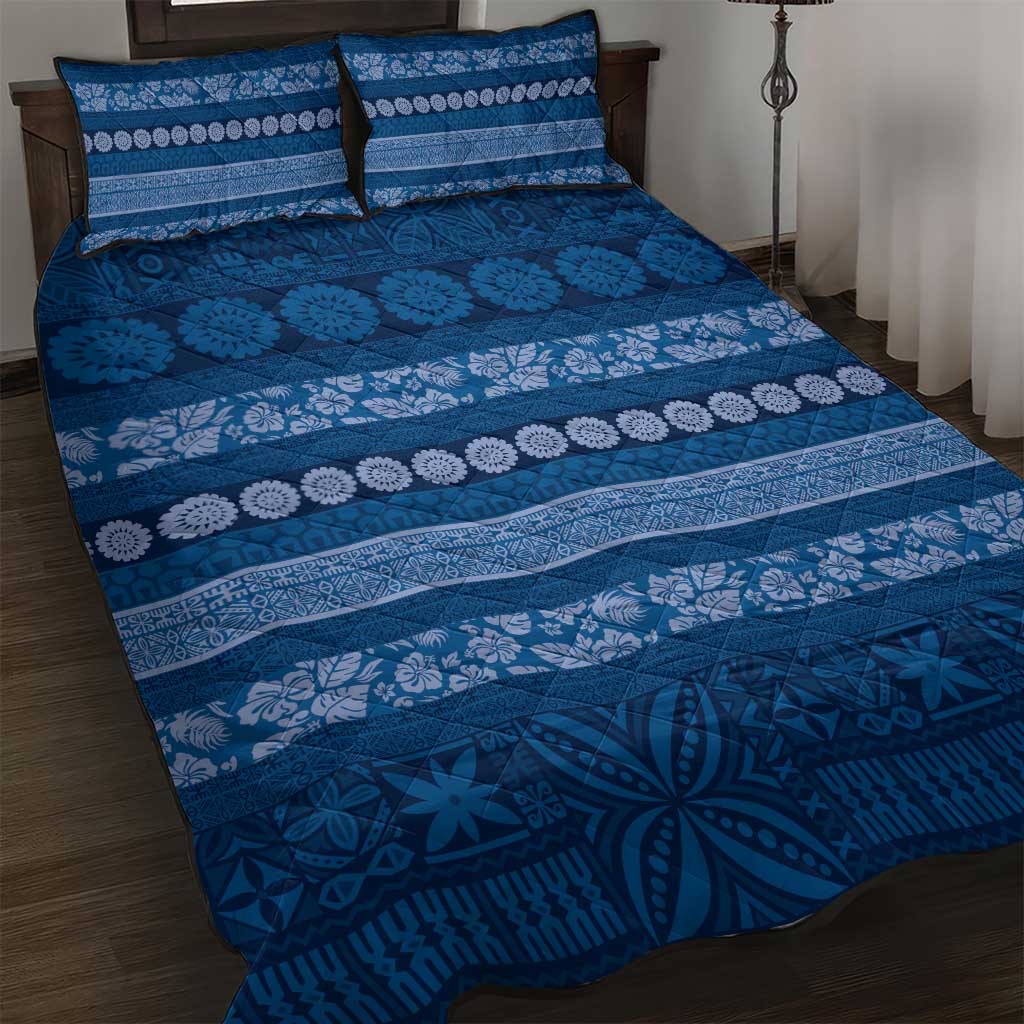 Fiji Marau na Kerisimasi Quilt Bed Set Blue Tapa Masi Inspired Christmas - Polynesian Pride