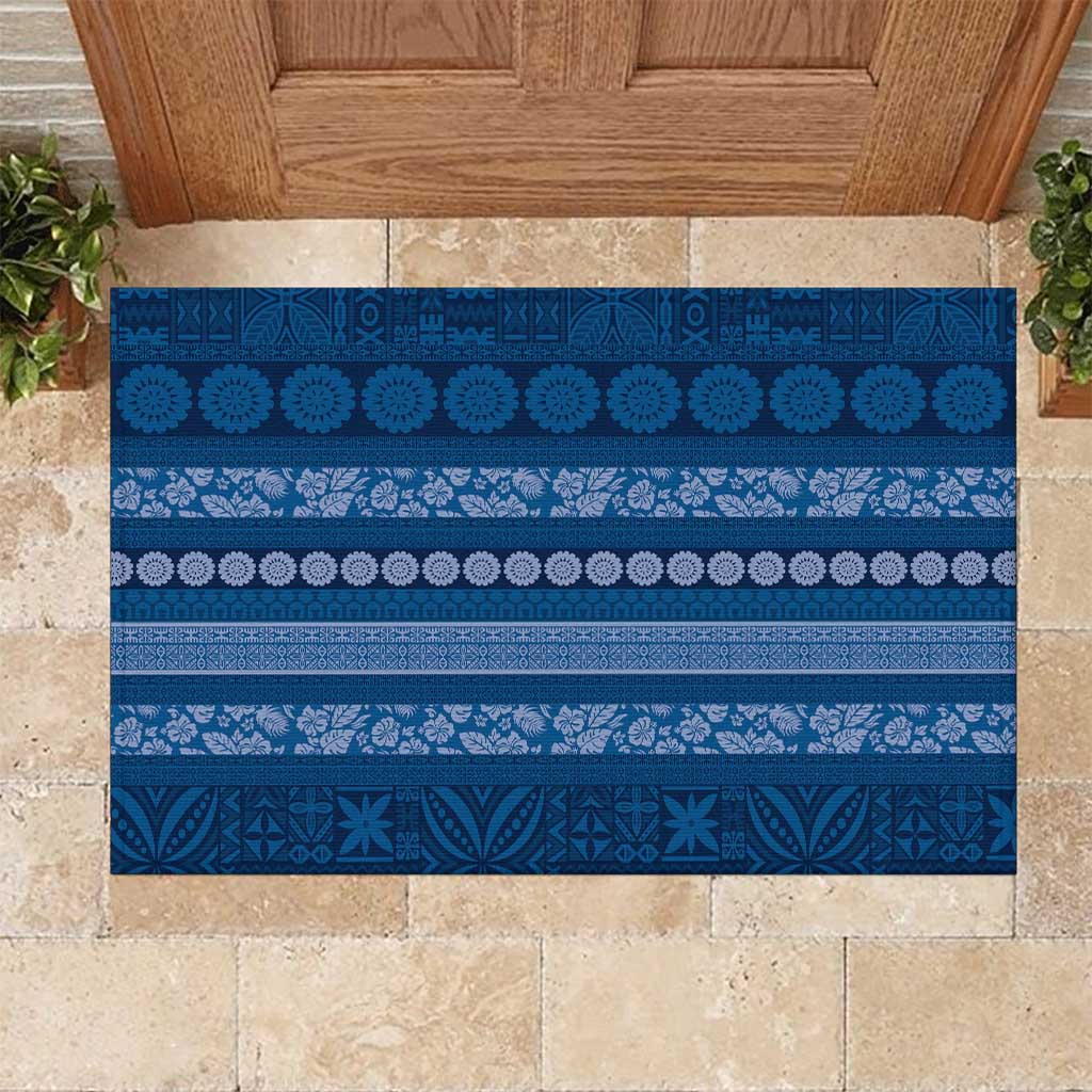 Fiji Marau na Kerisimasi Rubber Doormat Blue Tapa Masi Inspired Christmas - Polynesian Pride