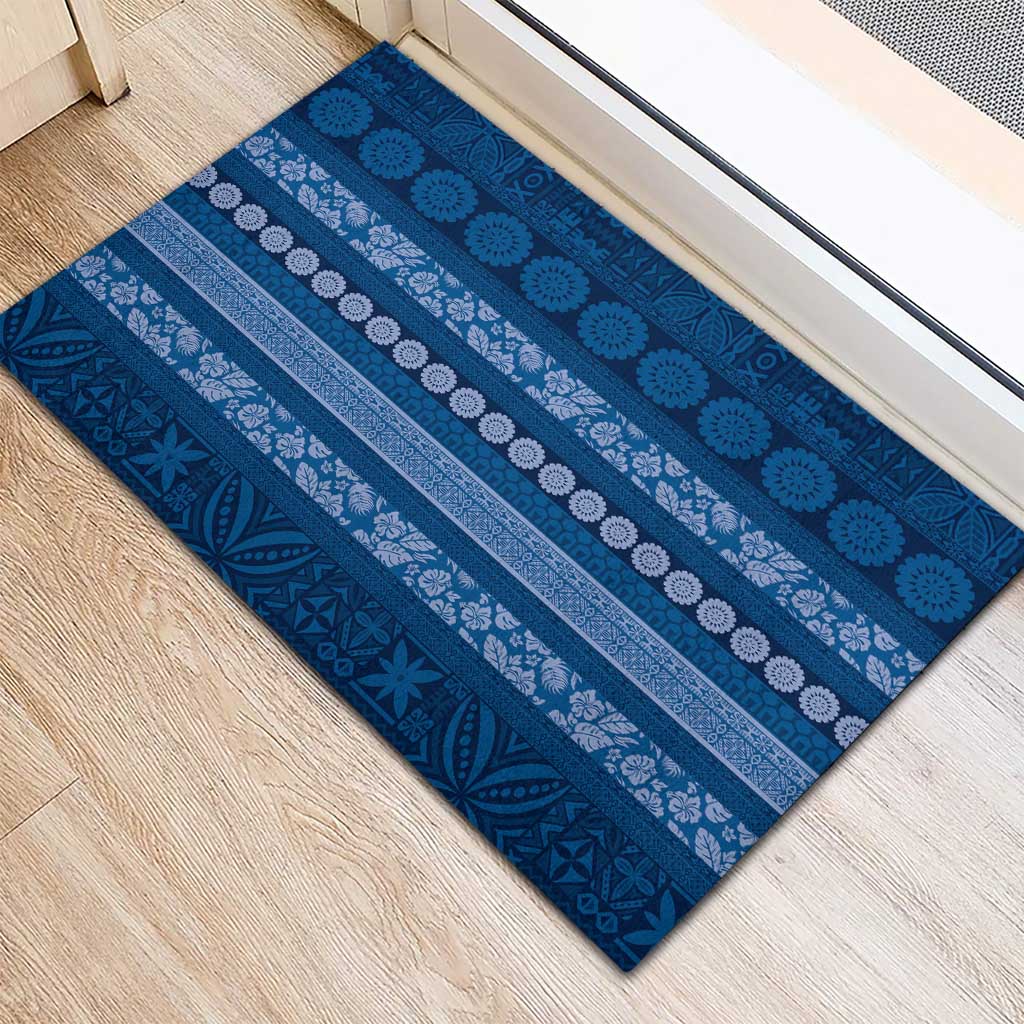 Fiji Marau na Kerisimasi Rubber Doormat Blue Tapa Masi Inspired Christmas - Polynesian Pride