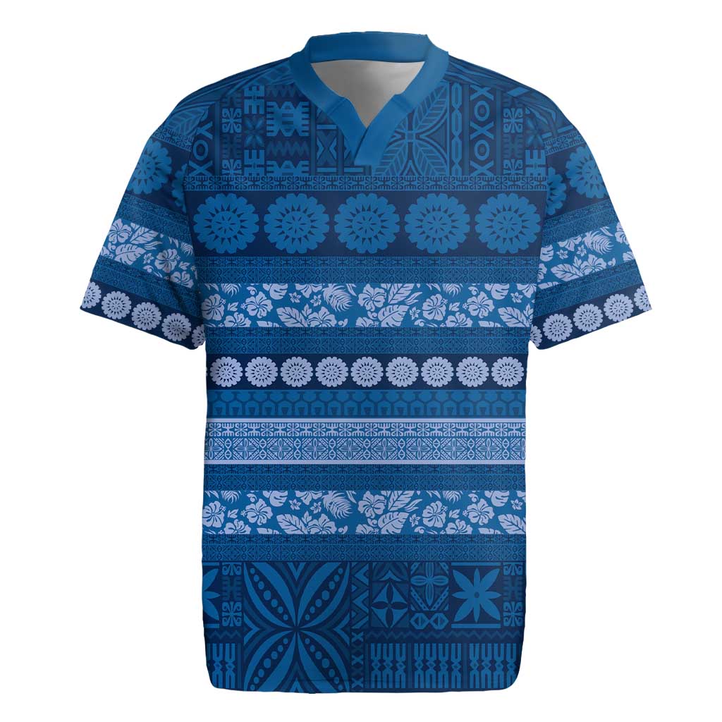 Fiji Marau na Kerisimasi Rugby Jersey Blue Tapa Masi Inspired Christmas - Polynesian Pride