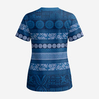 Fiji Marau na Kerisimasi Scrub Top Blue Tapa Masi Inspired Christmas - Polynesian Pride