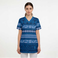 Fiji Marau na Kerisimasi Scrub Top Blue Tapa Masi Inspired Christmas - Polynesian Pride